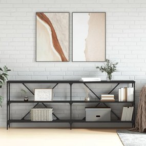 832858 vidaXL Конзолна маса, черна, 200x30x75 см, инженерно дърво и желязо