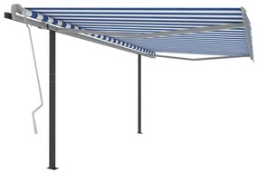 Автоматино прибиращ се сенник с прътове 4,5x3,5 м синьо и бяло