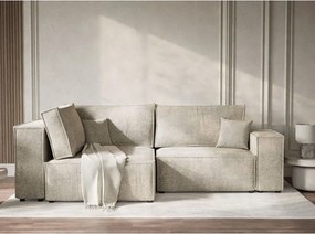 Бежов шенилов сгъваем/с място за съхранение ъглов диван (ляв ъгъл/L форма) Tonga – Maison de Rêve