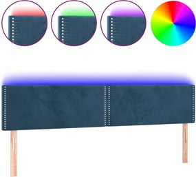 3121530 vidaXL LED горна табла за легло, тъмносиня, 160x5x78/88 см, кадифе