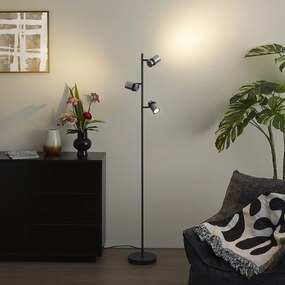Модерна подова лампа черна с димно стъкло 3 светлини - Gianni
