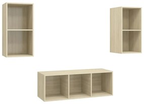 3079739 vidaXL Комплект ТВ шкафове от 3 части, дъб сонома, инженерно дърво