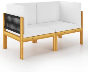 3068853 vidaXL 2-местна градинска пейка с възглавници, акация масив