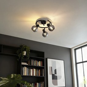 Таванна лампа в стил арт деко черна с опушено стъкло 3-светлина кръгла - Vidro