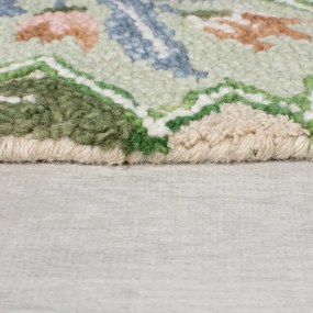 Зелен ръчно изработен вълнен килим 160x230 cm Bryony Shaped Floral – Flair Rugs