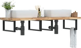 3302821 vidaXL Стенен рафт за мивка, стомана и масивно дърво акация