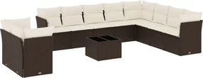 3249712 vidaXL Градински комплект диван с възглавници 11 части кафяв полиратан