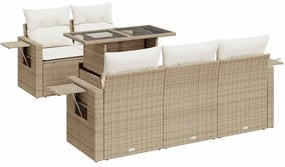 3326409 vidaXL Градински диван с възглавници, 6 части, бежов полиратан