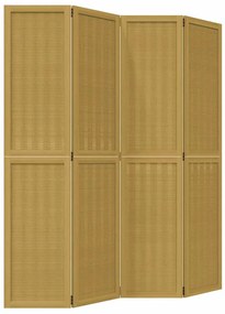 358818 vidaXL Разделител за стая, 4 панела, кафяв, дърво пауловния масив