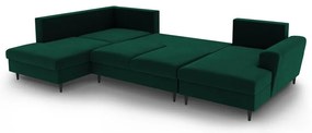 Зелен кадифен разтегателен ъглов диван с място за съхранение (ляв ъгъл/U форма) Kyoto – Cosmopolitan Design