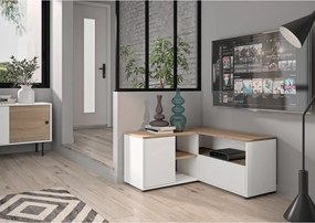 Масичка за телевизор с дъбов декор в бял и естествен цвят 90x45 cm Angle - TemaHome