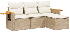 3226744 vidaXL Градински диван с възглавници, 4 части, бежов полиратан