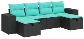 3325723 vidaXL Градински диван с възглавници, 6 части, черен, полиратан