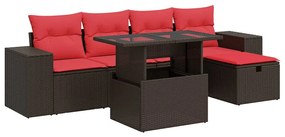 3327934 vidaXL Градински диван с възглавници, 6 части, кафяв полиратан