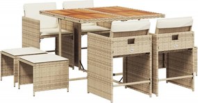 3211144 vidaXL Градински комплект с възглавници, 9 части, бежов полиратан