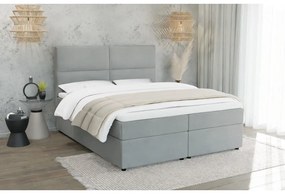 Светлосиво двойно тапицирано легло с място за съхранение с включена подматрачна рамка 200x200 cm Rico – Ropez