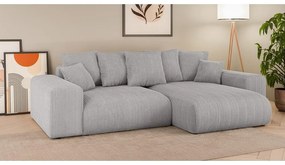 Светлосив разтегателен ъглов диван с място за съхранение от рипсено кадифе (променлив) Luma – Ropez