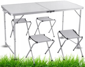 Къмпинг маса с 4 стола в бяло 120x60x70 cm