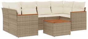 3258201 vidaXL Градински диван с възглавници, 7 части, бежов полиратан
