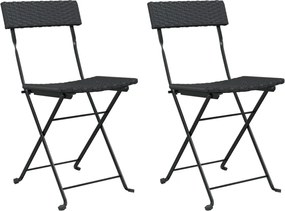 319986 vidaXL Сгъваеми бистро столове, 2 бр, черни, полиратан и стомана