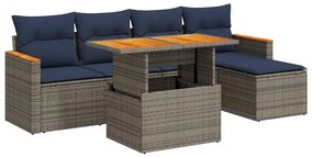 3327477 vidaXL Градински диван с възглавници, 6 части, полиратан, сив