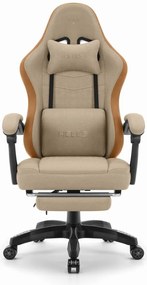 Удобен геймърски и офис стол HC-1015 с поставка за крака - бежов