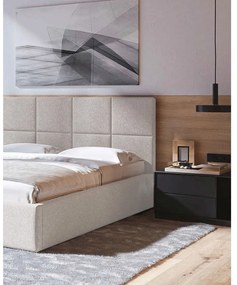 Бежово тапицирано двойно легло с място за съхранение с решетка 160x200 cm Bufo - MESONICA