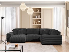 Тъмносив ъглов диван от рипсено кадифе (десен ъгъл/U форма) Justin – Ropez