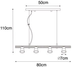 Ръстичен висящ аплик черен с дърво 8-светлина - Jelle