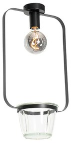 Модерна таванна лампа черна със стъкло правоъгълна - Roslini