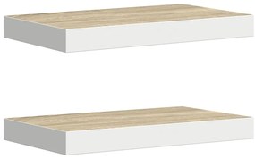 326574 vidaXL Окачени стенни рафтове, 2 бр, дъб и бял, 50x23x3,8 см, МДФ