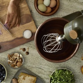Планетарен миксер KitchenAid Artisan Evergreen 5KSM180WSEEG, 300W, 4.7 л, Direct drive, 10 скорости, Накланяща се глава, Купа от орехово дърво, Тъмнозелен/кафяв