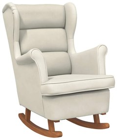 329372 vidaXL Люлеещ се стол с облегалка, кремав кадифе и масивно дърво