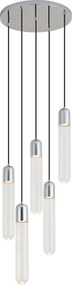 Дизайнерска висяща лампа хром с оребрено стъкло 5-светлинна - Walcott