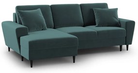 Кадифен разтегателен ъглов диван с място за съхранение в петролен цвят (ляв ъгъл) Kyoto – Cosmopolitan Design