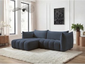 Тъмносин ъглов диван от прежда с примки от букле (ляв ъгъл) Azra – Bobochic Paris