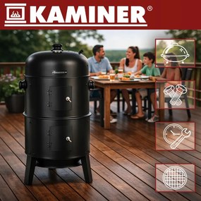 Градинска скара на дървени въглища с пушилня 3 в 1