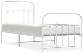352638 vidaXL Метална рамка за легло с горна и долна табла, бяла, 90x200 см