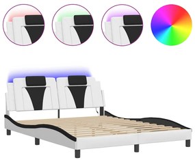 3214035 vidaXL Рамка за легло с LED осветление бяло-черна 160x200 cм еко кожа