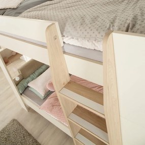 Бежово детско легло 90x200 cm двуетажно без ламелно дъно Double – Roba