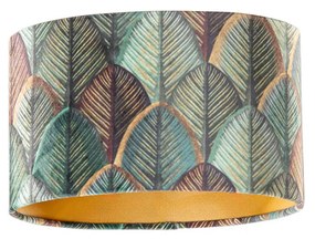 Кадифена абажура с дизайн на листа и златно вътрешно покритие, овална 25/16/15