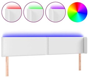 3123205 vidaXL LED горна табла за легло, бяла, 203x16x78/88см, изкуствена кожа
