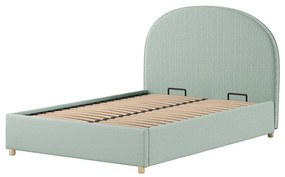 Зелено тапицирано двойно легло с място за съхранение с включена подматрачна рамка 140x200 cm Moon – Vipack