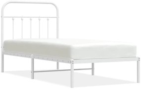 352619 vidaXL Метална рамка за легло с горна табла, бяла, 90x190 см