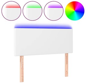 3121405 vidaXL LED Горна табла за легло, бяла, 80x5x78/88 см, изкуствена кожа