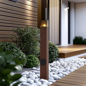 Индустриална външна стълбова лампа ръждивокафява с димно стъкло 70 см със сензор за здрач IP44 - Denmark