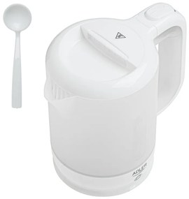 Електрическа кана Adler AD 1381, 900W, 0.5 л, 2 чаши и лъжичка, Защита от работа вода, Бял