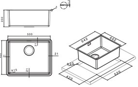 Apell Linear Plus Sink Sub-38.2 x 44.2 cm