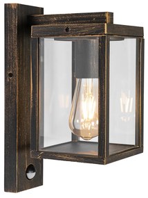 Външна стенна лампа антично злато с датчик за движение IP44 - Charlois