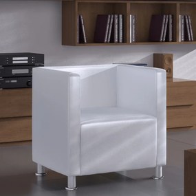 Sonata H Кубичен фотьойл, бял, изкуствена кожа